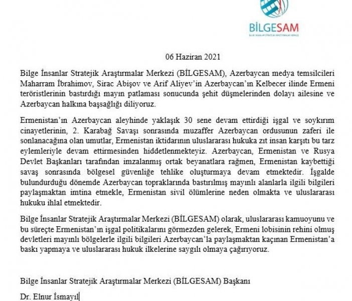“BİLGESAM Ermənistanın Azərbaycana qarşı mina terroru ilə bağlı bəyanat yayıb