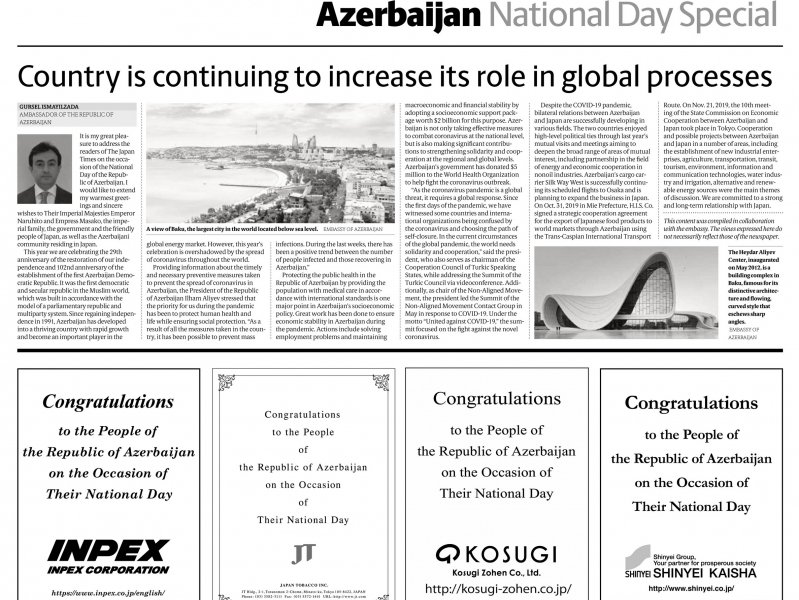 Azərbaycan qlobal proseslərdə rolunu artırmaqda davam edir “The Japan Times”