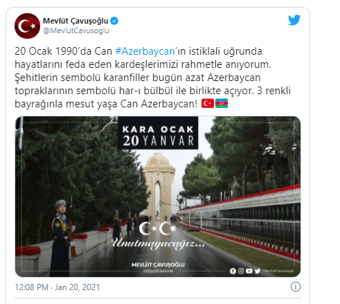 Çavuşoğlu 20 Yanvar şəhidlərini andı