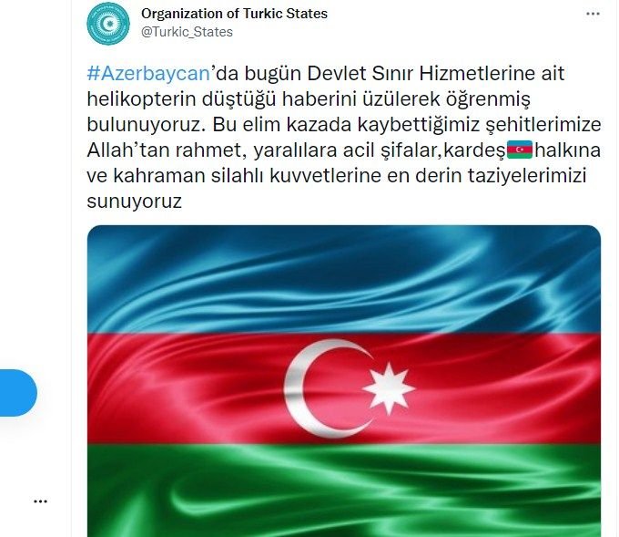 “Türk Dövlətləri Təşkilatı Azərbaycana başsağlığı verib