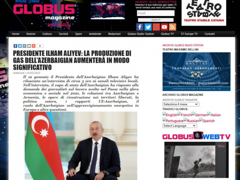 Prezident İlham Əliyevin Azərbaycan televiziya kanallarına müsahibəsi İtaliyanın mətbuat orqanları tərəfindən işıqlandırılıb