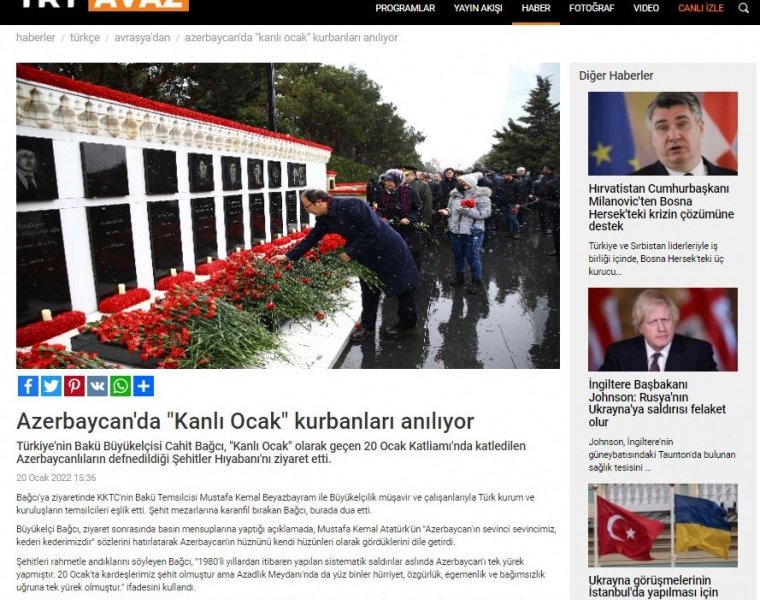 “Türkiyə mediası 20 Yanvar faciəsi ilə bağlı geniş məlumatlar yayıb