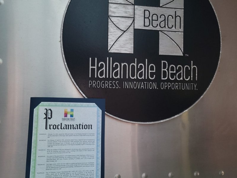 Mayor of Hallandale Beach signed a Proclamation on the 30th anniversary of the Khojaly genocide