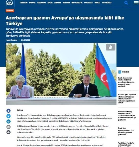 Anadolu Agentliyi Azərbaycanla Avropa Komissiyası arasında əməkdaşlıq əlaqələrindən yazıb