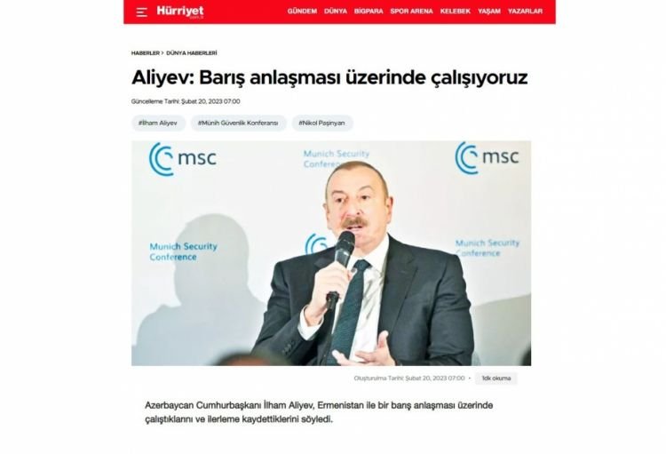 “Hürriyet” qəzeti Azərbaycan Prezidentinin Münxen Konfransındakı çıxışından yazıb