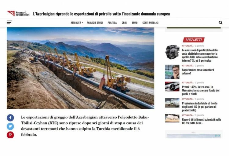 İtaliya portalı: Aİ Rusiyadan idxalı Azərbaycan nefti ilə əvəz etməyə çalışır