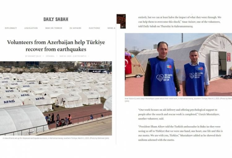 Nüfuzlu “Daily Sabah” nəşri Azərbaycan könüllülərinin Türkiyədəki fəaliyyətindən yazıb