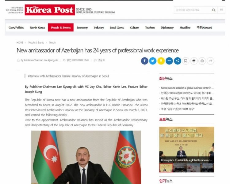 “The Korea Post” qəzeti Ermənistan-Azərbaycan normallaşma prosesindən yazıb