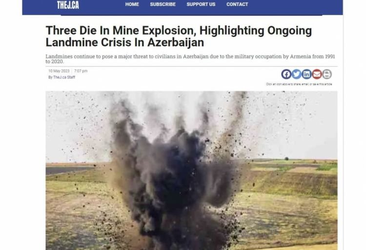 Kanada mediasında Azərbaycandakı mina böhranından bəhs olunub
