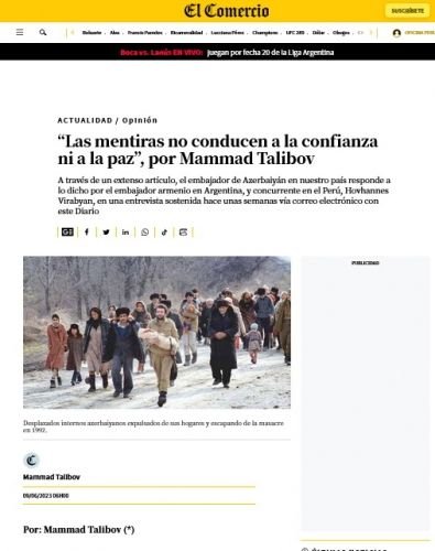 Peru mətbuatında erməni yalanları ifşa edilib