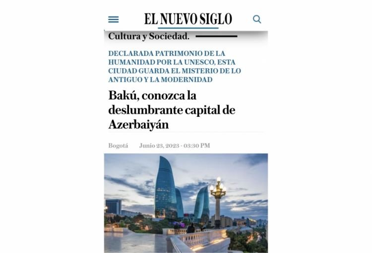 Kolumbiya qəzetində Azərbaycanın zəngin turizm potensialından bəhs olunub