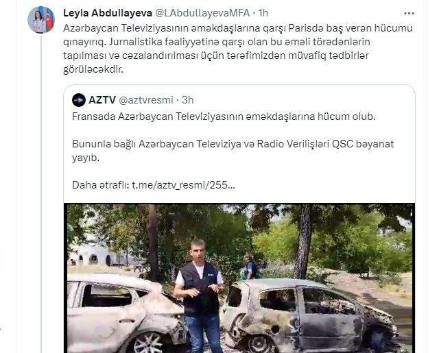 Azərbaycanın Fransadakı səfiri AzTV əməkdaşlarına hücumu qınayıb