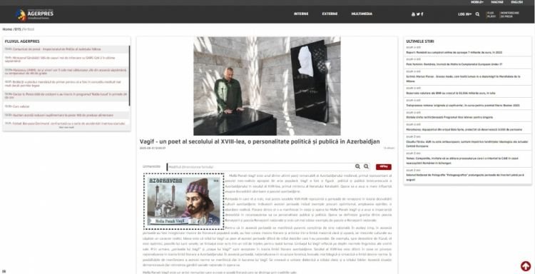 “AGERPRES” agentliyi dahi Azərbaycan şairi Molla Pənah Vaqif barədə məqalə yayıb