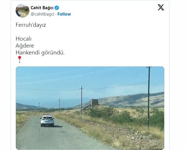 “Türkiyə səfiri Ağdam-Xankəndi yolundan paylaşım edib: 