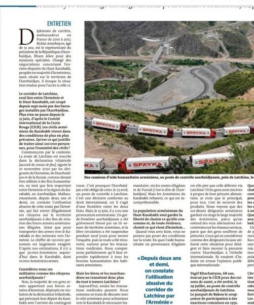 “Le Monde” qəzeti Azərbaycan Prezidentinin xüsusi tapşırıqlar üzrə nümayəndəsi Elçin Əmirbəyovun müsahibəsini yayıb