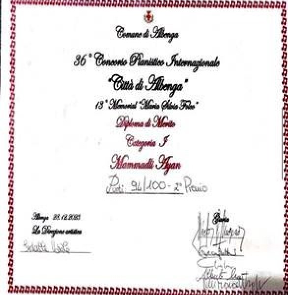 Azərbaycanlı pianoçu İtaliyada keçirilən beynəlxalq müsabiqədə uğur qazanıb