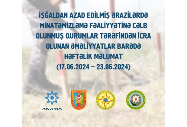 ANAMA: Ötən həftə ərzində 946 hektar ərazi mina və partlamamış hərbi sursatdan təmizlənib