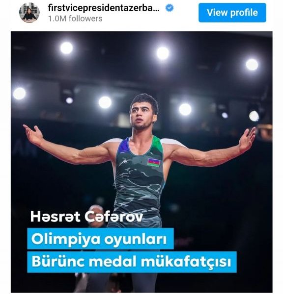 Mehriban Əliyeva Olimpiya Oyunlarının bürünc mükafatçısını təbrik edib
