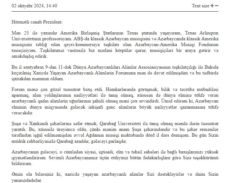 Xaricdə Yaşayan Azərbaycanlı Alimlərin Forumunun iştirakçıları Azərbaycan Respublikasının Prezidentinə təşəkkür ediblər