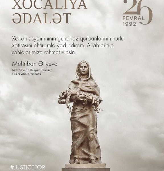 Mehriban Əliyeva Xocalı soyqırımının ildönümü ilə bağlı paylaşım edib