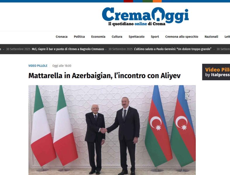 İtaliya mediası Prezident Sercio Mattarellanın Azərbaycana rəsmi səfərindən yazır