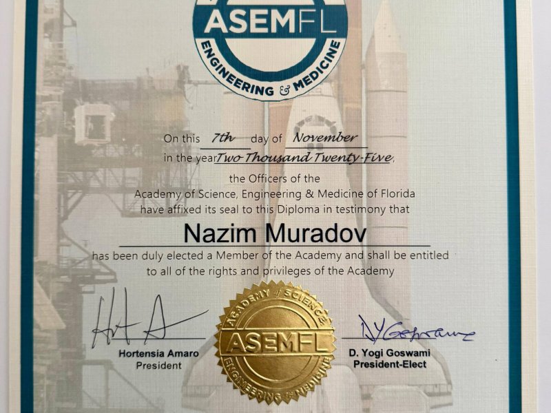 Azərbaycanlı alim Florida Elm, Mühəndislik və Tibb Akademiyasının üzvü seçilib