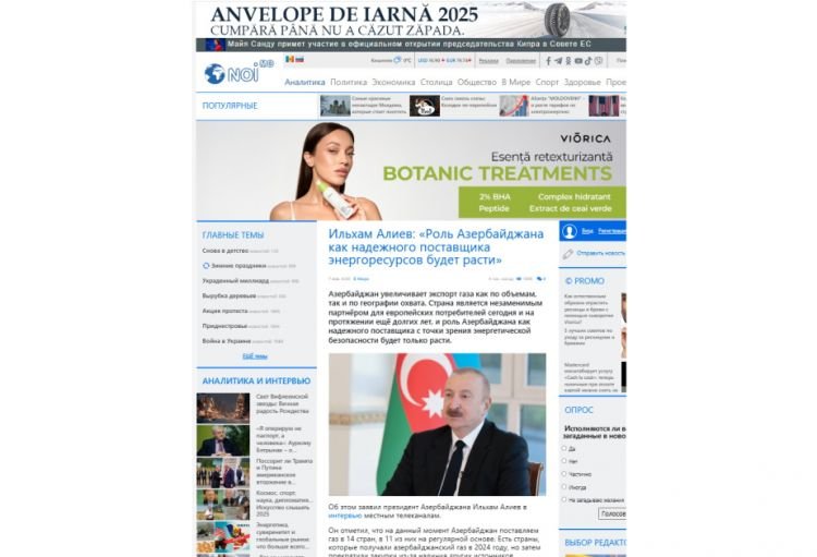 Moldova xəbər portalı Prezident İlham Əliyevin yerli televiziya kanallarına verdiyi müsahibəsini işıqlandırıb