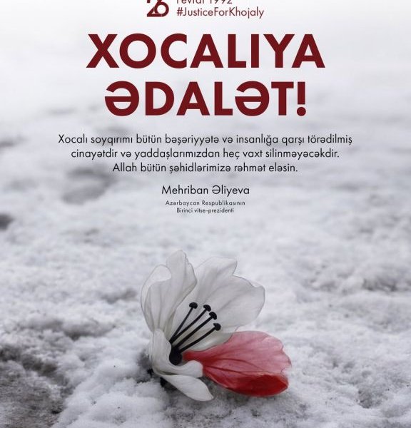Mehriban Əliyeva: Xocalı soyqırımı bütün bəşəriyyətə qarşı törədilmiş cinayətdir