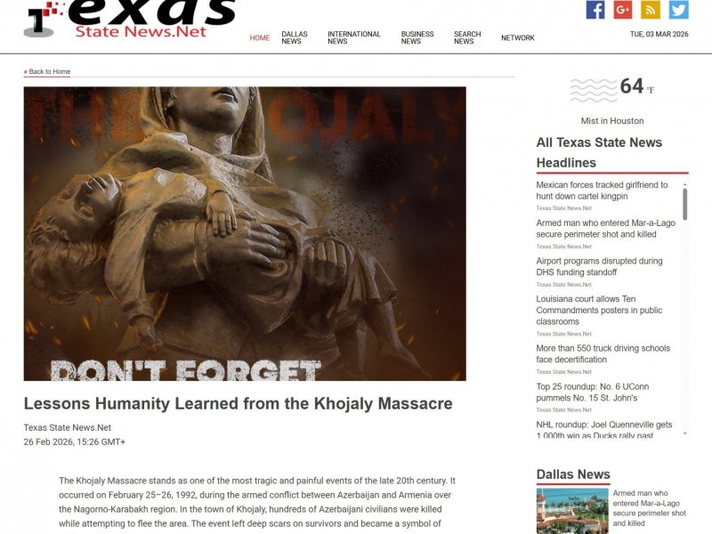 Texas mətbuatında Xocalı soyqırımı haqqında məqalə dərc olunub